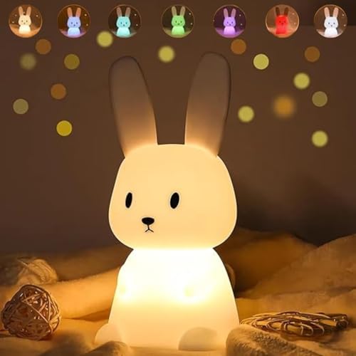 One94Store Kids Bunny Soft Silicone LED Rabbit Night Light Lamp,7 Color Changing Modes,USB Rechargeable,Touch Tap Control,Baby,Toddler Night Lamp,Kids Bedroom Decor,Multicolor - Image 2