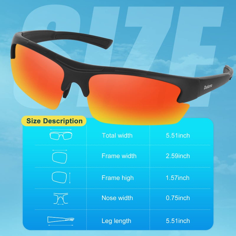 Duduma Polarized Sports Sunglasses for for Men Women Fishing Cycling Running Golf Driving Glasses Tr62 Superlight Frame (Black matte/red mirror) - Image 3