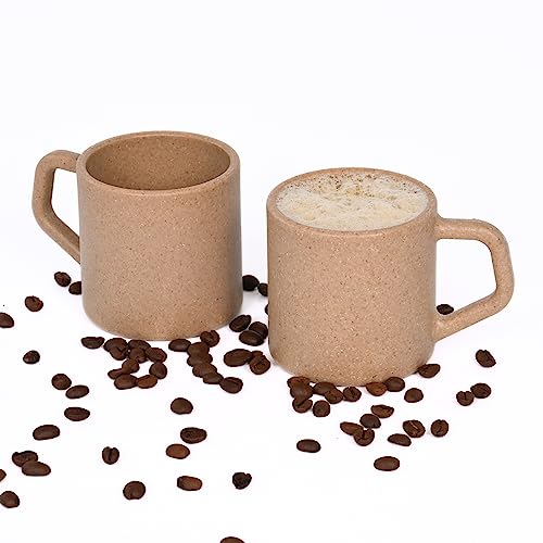 Eha Earth-Friendly Comfy Coffee Cup Set of 2 | 200 ml | Made with Rice Husk & Bamboo Fibers | Microwave Safe | for Hot & Cold Coffee Mug, Tea & Milk | Natural Matte Finish | Tortilla - Image 1