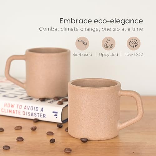 Eha Earth-Friendly Comfy Coffee Cup Set of 2 | 200 ml | Made with Rice Husk & Bamboo Fibers | Microwave Safe | for Hot & Cold Coffee Mug, Tea & Milk | Natural Matte Finish | Tortilla - Image 3