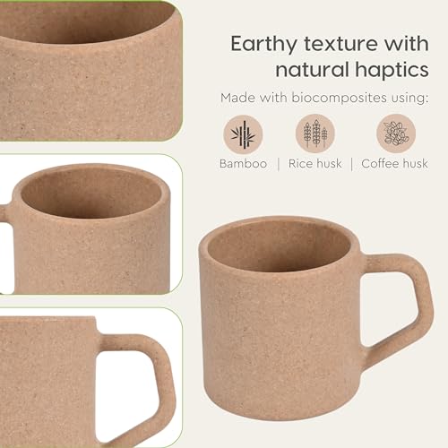 Eha Earth-Friendly Comfy Coffee Cup Set of 2 | 200 ml | Made with Rice Husk & Bamboo Fibers | Microwave Safe | for Hot & Cold Coffee Mug, Tea & Milk | Natural Matte Finish | Tortilla - Image 5