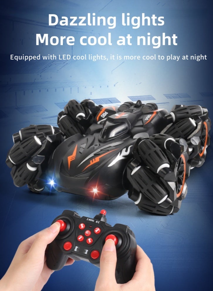 Lullaxx Remote Control Car Rc Car For Kids,Cool Lights, 360-Degree Rotation, 2.4G Wireless Remote Control And Watch Remote Control Mode For Boys And Girls Birthday Gift(Black And Orange) - Image 1
