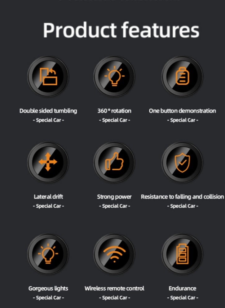 Lullaxx Remote Control Car Rc Car For Kids,Cool Lights, 360-Degree Rotation, 2.4G Wireless Remote Control And Watch Remote Control Mode For Boys And Girls Birthday Gift(Black And Orange) - Image 4