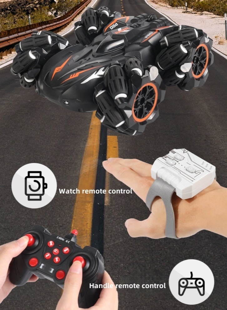 Lullaxx Remote Control Car Rc Car For Kids,Cool Lights, 360-Degree Rotation, 2.4G Wireless Remote Control And Watch Remote Control Mode For Boys And Girls Birthday Gift(Black And Orange) - Image 2