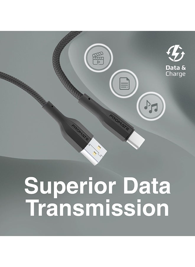 بروميت كابل بروميت USB إلى USB-C ، كابل شحن متين من السيليكون من النوع C مع شحن سريع 2 أمبير ، مزامنة بيانات 480 ميجابت في الثانية ، سلك 1 متر وعمر انحناء طويل 10000 لسامسونج جالاكسي S22 ، iPad Air ، XCord-AC ، أسود أسود - Image 3
