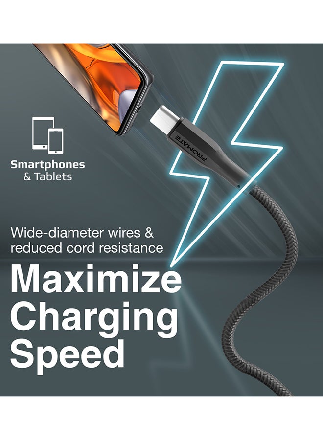 بروميت كابل بروميت USB إلى USB-C ، كابل شحن متين من السيليكون من النوع C مع شحن سريع 2 أمبير ، مزامنة بيانات 480 ميجابت في الثانية ، سلك 1 متر وعمر انحناء طويل 10000 لسامسونج جالاكسي S22 ، iPad Air ، XCord-AC ، أسود أسود - Image 2