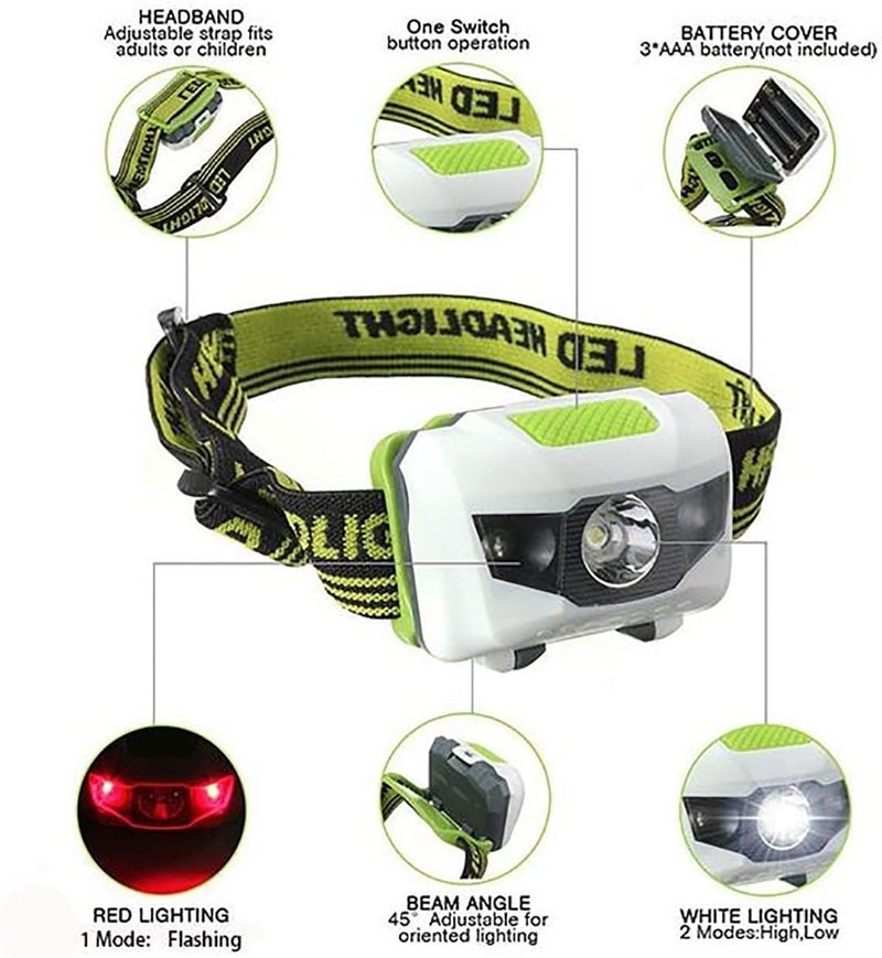 Linist مصباح رأس LED محمول صغير 4 أوضاع مصباح رأس مصابيح يد Torch Lamp Light للتنزه، التخييم، الصيد، ركوب الدراجات، الدراجات، بلاستيك - Image 1