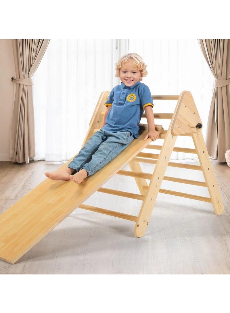 الخشب الصلب تسلق المثلث الأطفال في الأماكن المغلقة منزل صغير متنزه الأسرة الطفل تسلق الشريحة جنبا إلى جنب رف قابلة للطي - Image 2