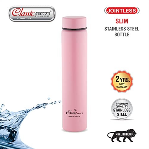 Classic Steels Super Slim Single Wall Stainless Steel Water Bottle 500 ml - Leak-Proof, Lightweight Ideal for Office, Gym, School, Travel, Kitchen, Sports, Pink - Image 2