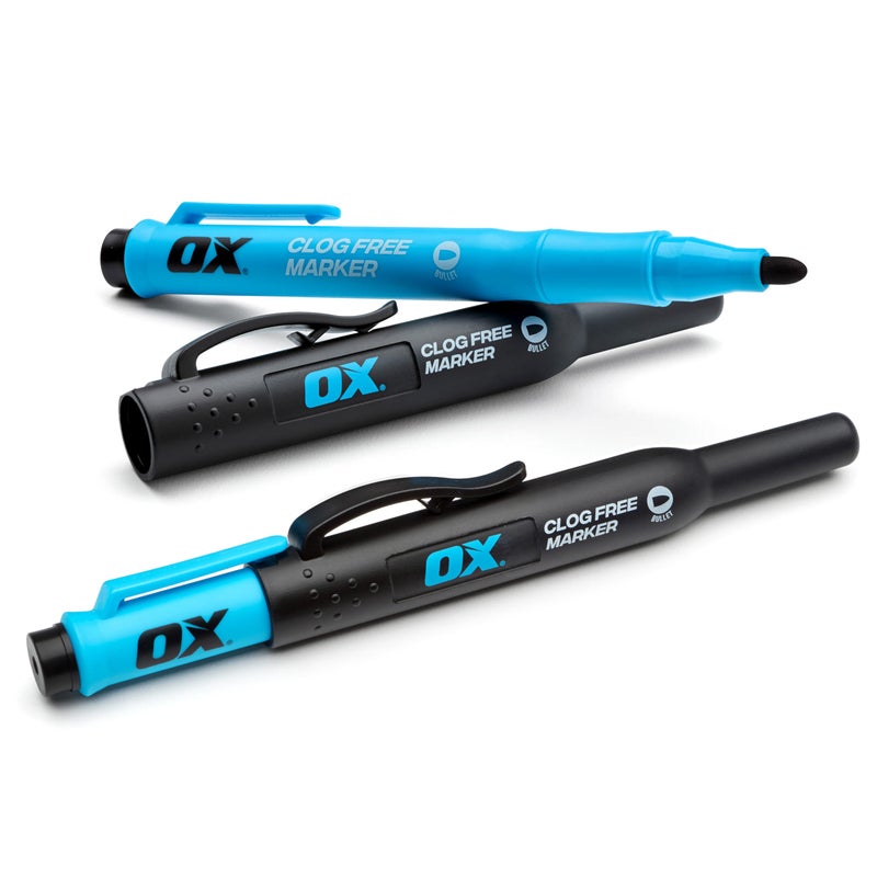 OX Tools Clog-Free Permanent Construction Marker 2-Pack with Pocket Holster - Durable, Reliable Marking on Dusty Wood Surfaces - Perfect for Construction and Framing Applications OX-P630901 - Image 1