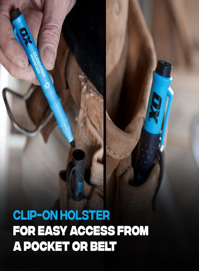 OX Tools Clog-Free Permanent Construction Marker 2-Pack with Pocket Holster - Durable, Reliable Marking on Dusty Wood Surfaces - Perfect for Construction and Framing Applications OX-P630901 - Image 4
