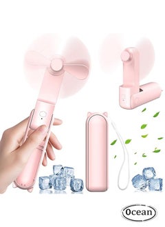 Ocean Portable Small Pocket Fan, Mini Hand Held Fan with USB Rechargeable 1500mAh Battery, Eyelash Fan for Girls, for Stylish Kids Girls Women Indoor Outdoor Travel (Pink)  - Image 1