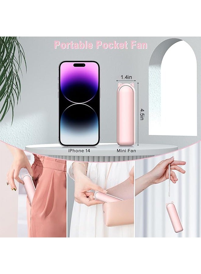 جي أس مروحة جيب صغيرة محمولة، مروحة محمولة يدوية صغيرة مع بطارية يمكن إعادة شحنها بسرعة 1500 ملليمترًا أمبير، مروحة رموش للفتيات، للأطفال الأنيقة الفتيات النساء السفر في الهواء الطلق (وردي) - Image 4