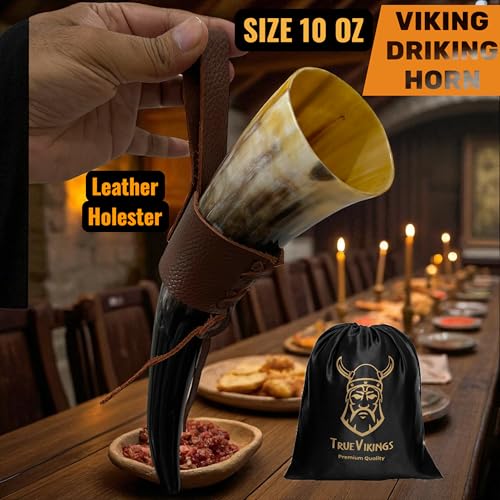 TRUE VIKING Drinking Horn — 10-12 Inch Viking Gifts for Men & Women | With Thor Bottle Opener & Stand | Handmade & Real Ox Horns | Norse Viking Cup Perfect For Beer, Ale, Mead (12 Oz) (Natural Polished) - Image 3