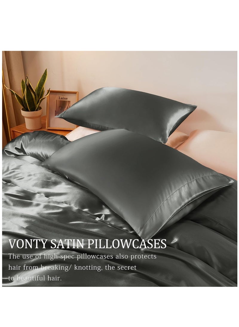 3 Pieces Satin Bedding Set, King Size Silky Duvet Covers Collection, 1x Cooling Duvet Cover 104x90 Inches and 2 Pillowcases, Comforter Not Included-Silver Grey - Image 3