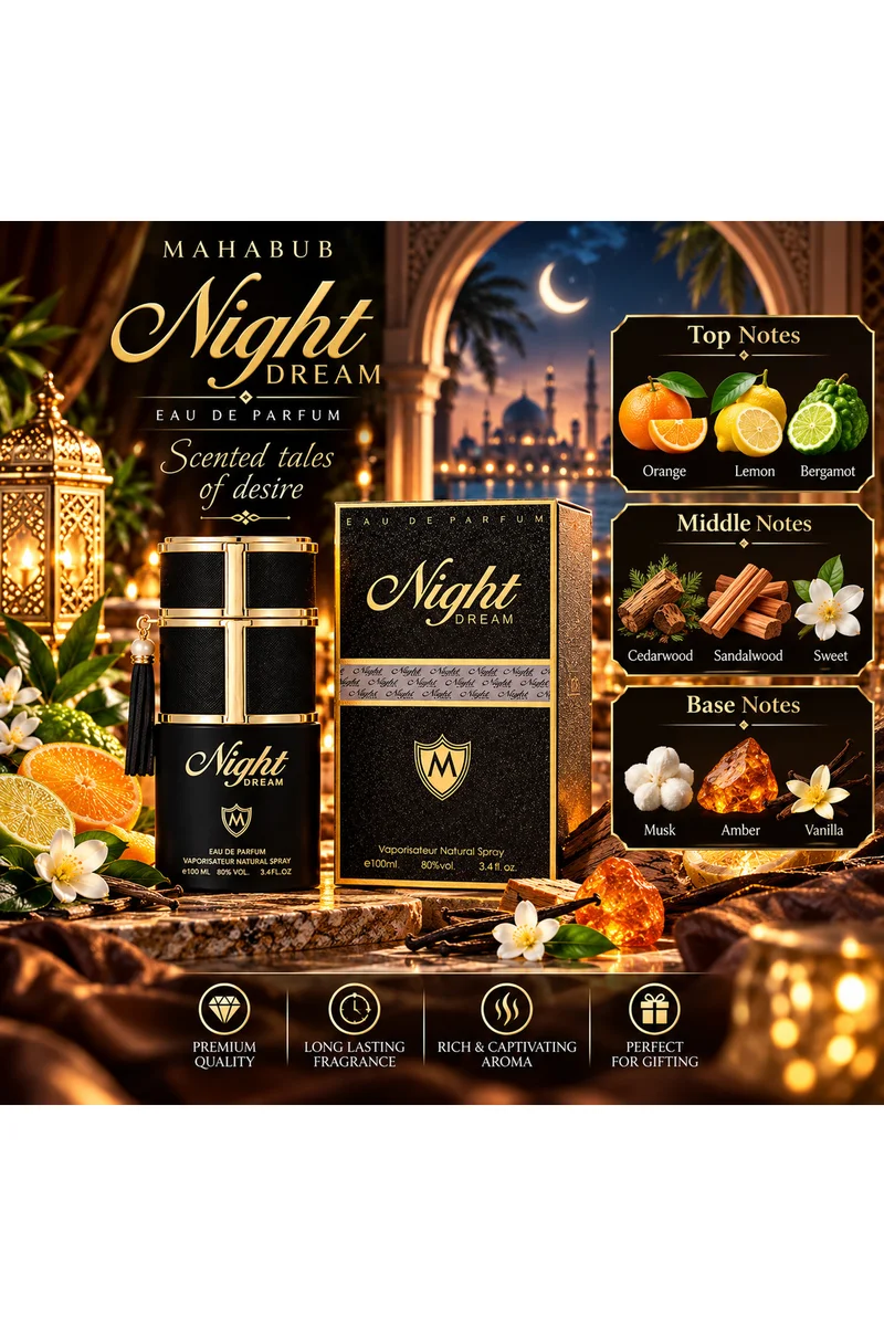 mahabub Night Dream Eau De Parfum 100ml | Citrus, Woody & Amber Fragrance