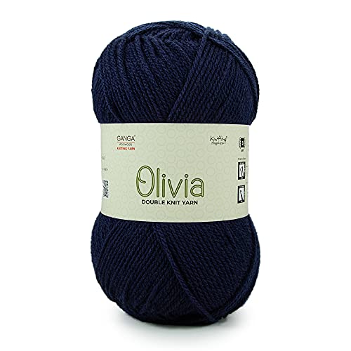 Ganga Acrowools Olivia, Double Knit Yarn. Hand Knitting And Crochet Yarn. Oekotex Class 1 Certified. Pack Of 2 Balls - 100Gms Each. Shade No - Olv004, Navy blue - Image 1