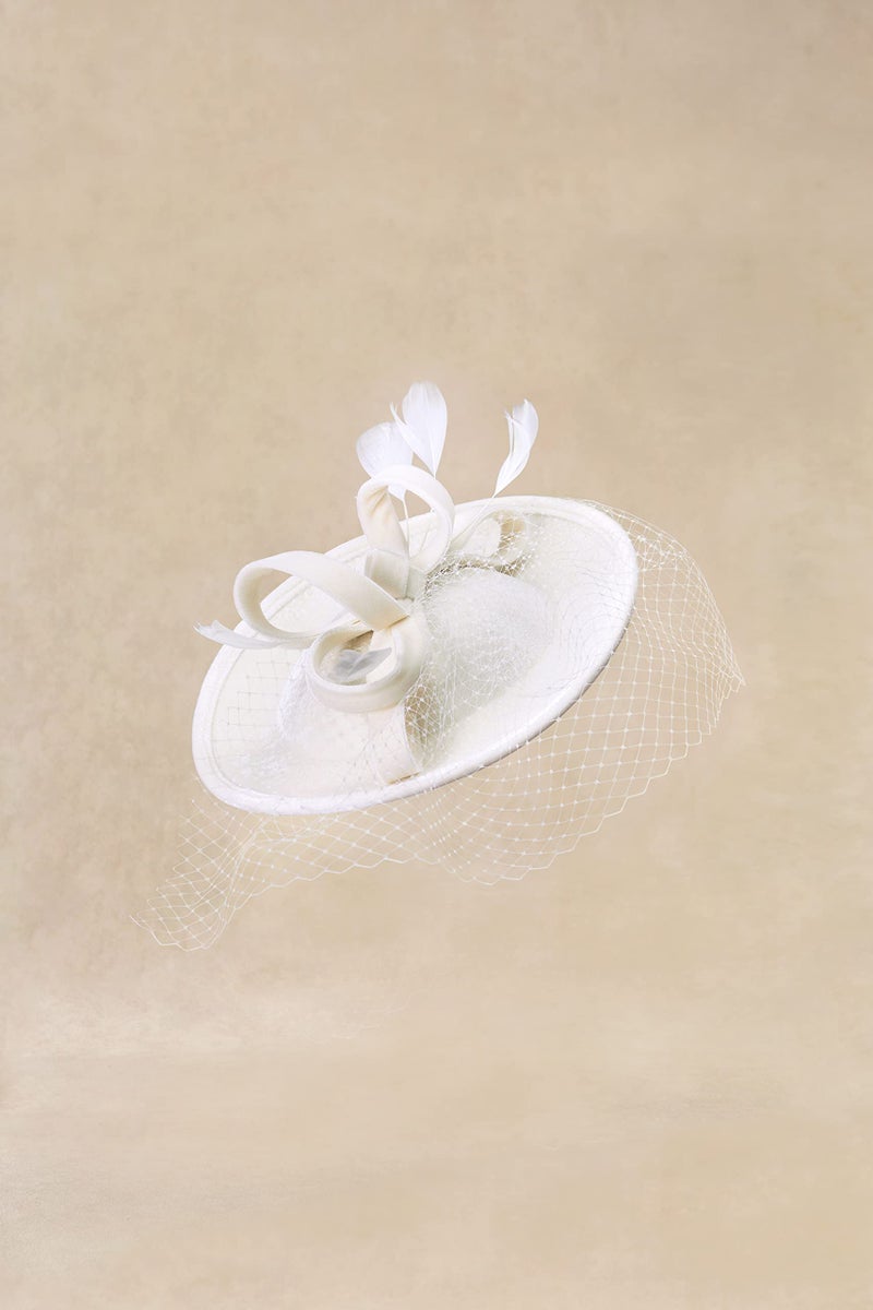 BABEYOND Tea Party Fascinator Kentucky Hat Fascinator Cocktail Pillbox Hat Derby Headband White - Image 2