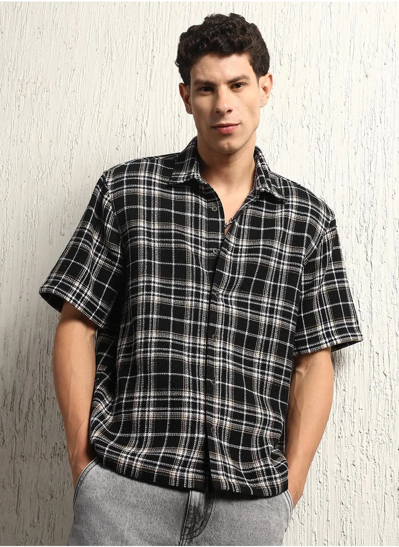 هوبرهولمي Multicolor Tartan Check Oversized Shirt for Men, Half Sleeves, Cotton Blend