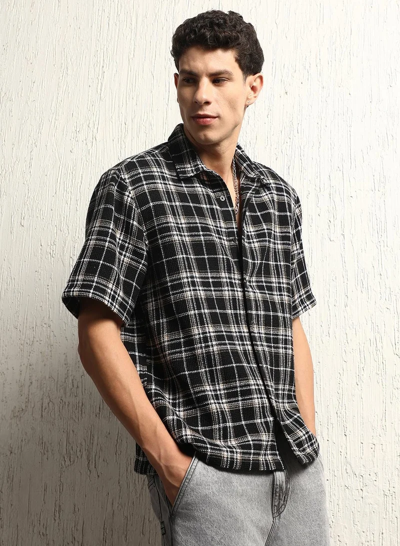 Hubberholme Multicolor Tartan Check Oversized Shirt for Men, Half Sleeves, Cotton Blend