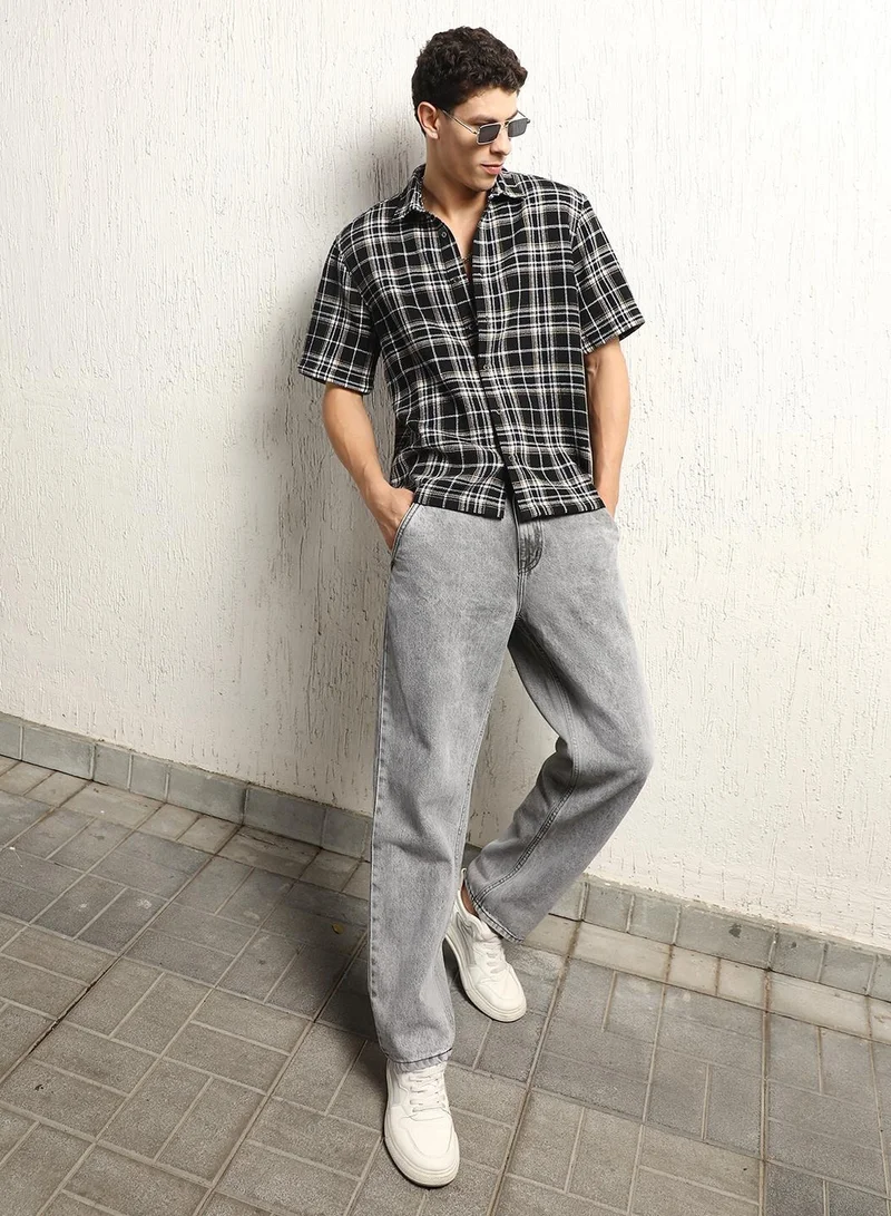 Hubberholme Multicolor Tartan Check Oversized Shirt for Men, Half Sleeves, Cotton Blend