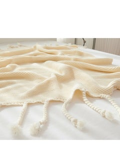 Bluejw Nordic Style Full-Covered Sofa Slipcover Simple Solid Color Knitted Throw Blanket Cotton Lunch Break White Blanket  - Image 3