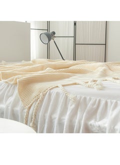 Bluejw Nordic Style Full-Covered Sofa Slipcover Simple Solid Color Knitted Throw Blanket Cotton Lunch Break White Blanket  - Image 4