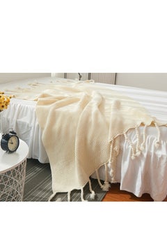 Bluejw Nordic Style Full-Covered Sofa Slipcover Simple Solid Color Knitted Throw Blanket Cotton Lunch Break White Blanket  - Image 1