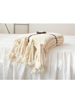 Bluejw Nordic Style Full-Covered Sofa Slipcover Simple Solid Color Knitted Throw Blanket Cotton Lunch Break White Blanket  - Image 2