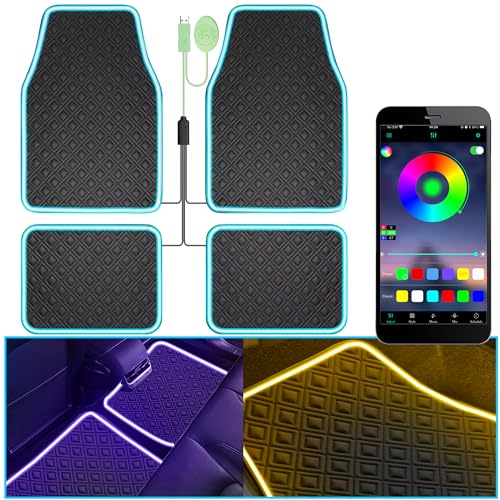 Fimker Car Floor Mats with Led Strip Light, Universal Fit Black Automotive Carpet, Interior Car Lights Floor Mats, App Control Faux Leather Anti-Slip Waterproof Neon Car Decor Accessories for SUV,Sedan Etc. - Image 1