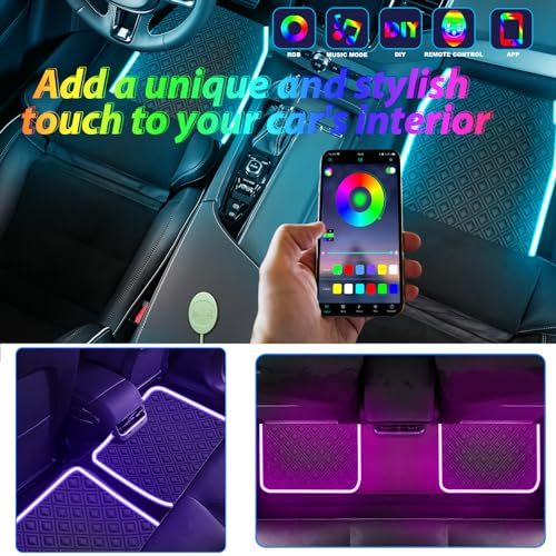 Fimker Car Floor Mats with Led Strip Light, Universal Fit Black Automotive Carpet, Interior Car Lights Floor Mats, App Control Faux Leather Anti-Slip Waterproof Neon Car Decor Accessories for SUV,Sedan Etc. - Image 3