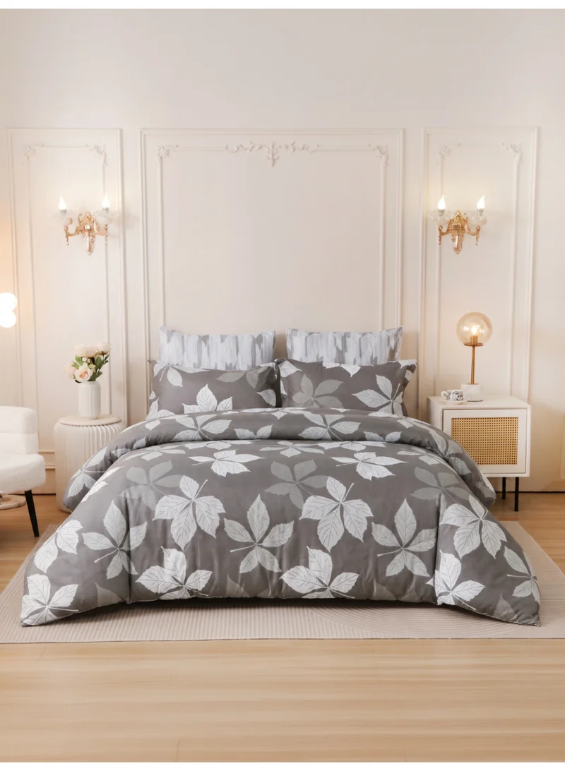 Printed Duvet Set, King Size Fits 200x200 cm - 6-Pcs Bed Set, Brushed Microfiber Fabric - 1 Duvet Cover, 1 Fitted Sheet, 2 Pillow Shams, 2 Pillowcases (Filler Not Included)