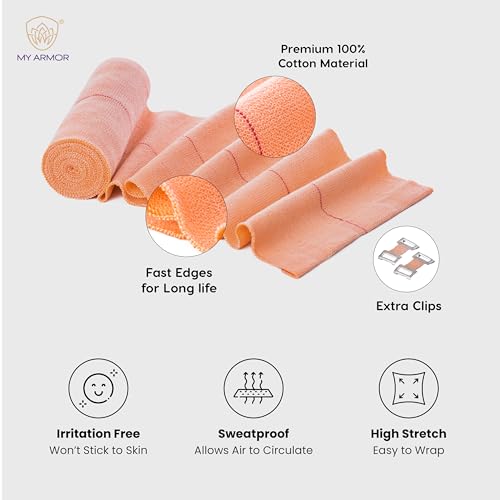 MY ARMOR Soft Cotton Pain Relief Crepe Bandage with 2 Extra Clips - 10cm X 4mt - Pack of 1 - Image 4