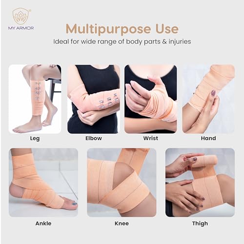 MY ARMOR Soft Cotton Pain Relief Crepe Bandage with 2 Extra Clips - 10cm X 4mt - Pack of 1 - Image 3