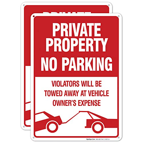 Sigo Signs Private Property No Parking Violators Will Be Towed Away Sign, (2 Pack) 10x14 Inches, Rust Free .040 Aluminum, Fade Resistant, Made in USA - Image 1