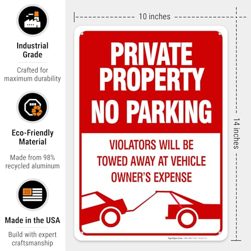 Sigo Signs Private Property No Parking Violators Will Be Towed Away Sign, (2 Pack) 10x14 Inches, Rust Free .040 Aluminum, Fade Resistant, Made in USA - Image 3