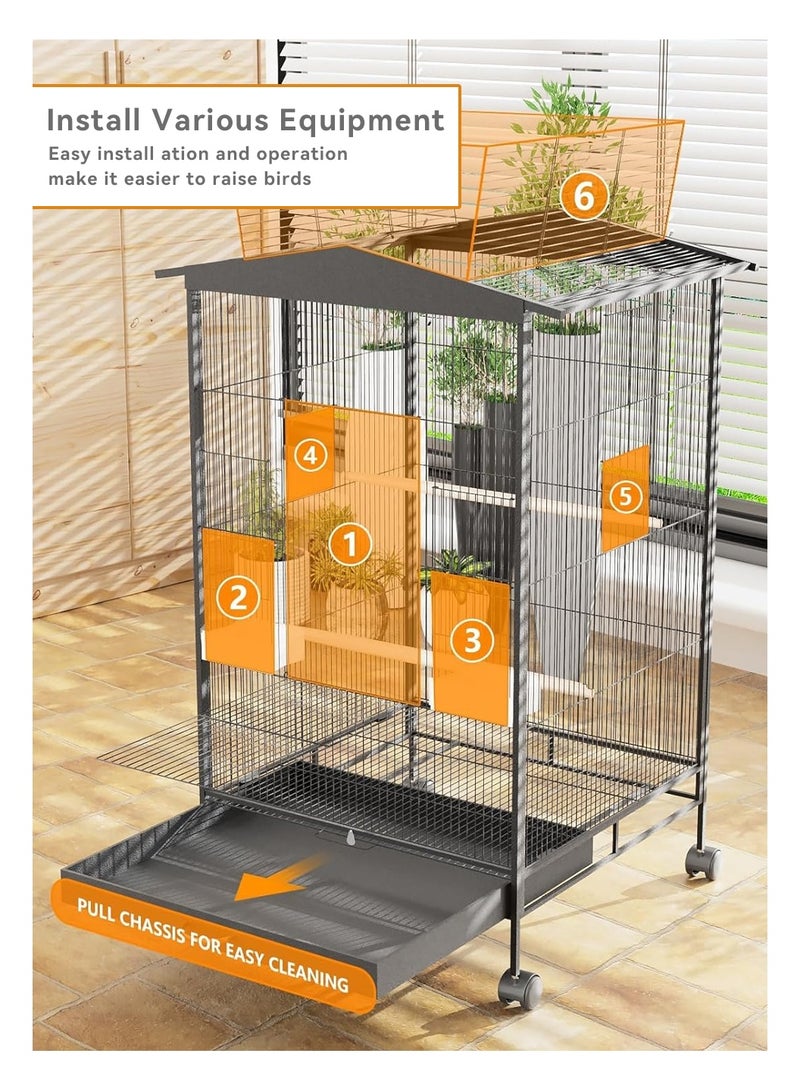 LEOKOR Bird Cage,Open Play Top Bird Cage with Rolling Stand, Extra Large Bird Cage with 360° Wheelsfor Parakeet, Parrot, Lovebirds, Cockatiels, Macaw, Black (97cm*46cm*46cm) - Image 2