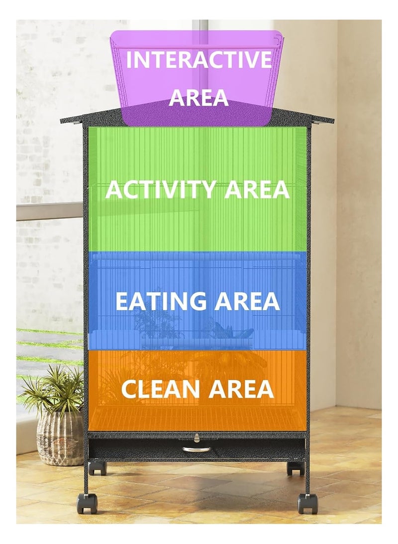LEOKOR Bird Cage,Open Play Top Bird Cage with Rolling Stand, Extra Large Bird Cage with 360° Wheelsfor Parakeet, Parrot, Lovebirds, Cockatiels, Macaw, Black (97cm*46cm*46cm) - Image 3
