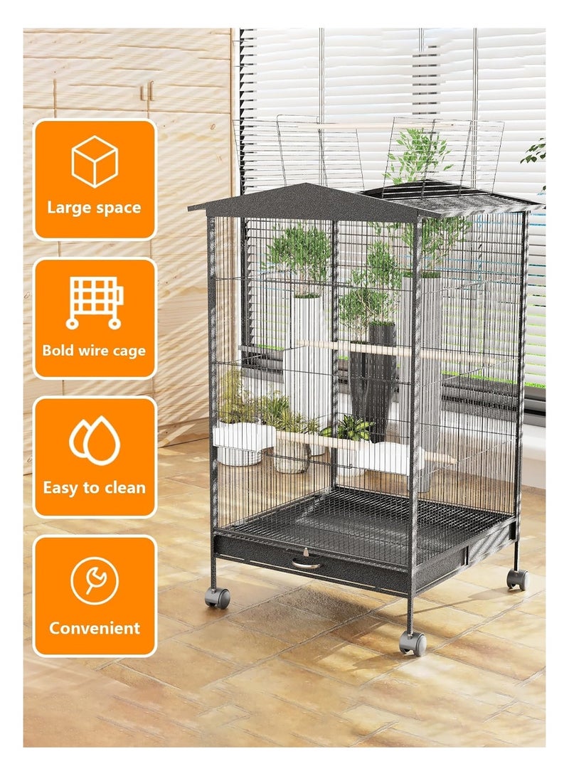 LEOKOR Bird Cage,Open Play Top Bird Cage with Rolling Stand, Extra Large Bird Cage with 360° Wheelsfor Parakeet, Parrot, Lovebirds, Cockatiels, Macaw, Black (97cm*46cm*46cm) - Image 4