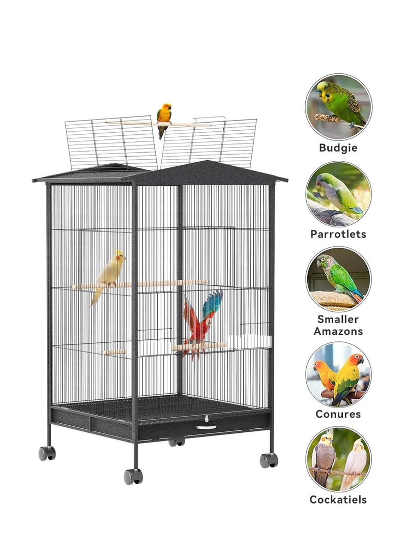 LEOKOR Bird Cage,Open Play Top Bird Cage with Rolling Stand, Extra Large Bird Cage with 360° Wheelsfor Parakeet, Parrot, Lovebirds, Cockatiels, Macaw, Black (97cm*46cm*46cm) - Image 5