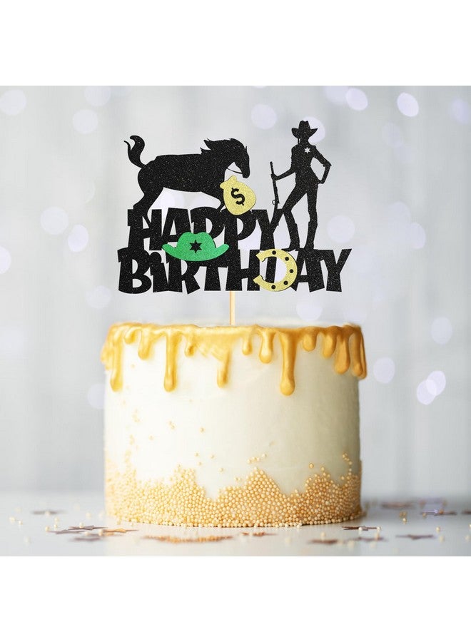 Sotpot 1PC Cowgirl Cake Toppers WWestern Cowgirl Themed Cake Decoration for Hat boot Shooting Horse Girls Women Cowgirls Happy Birthday Party Supplies Black Glitter - Image 5