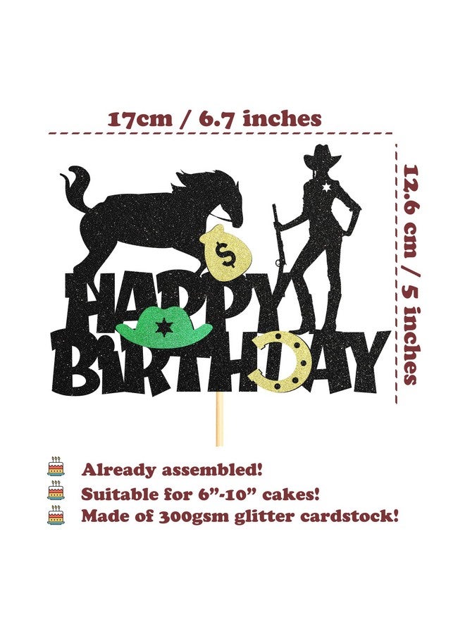 Sotpot 1PC Cowgirl Cake Toppers WWestern Cowgirl Themed Cake Decoration for Hat boot Shooting Horse Girls Women Cowgirls Happy Birthday Party Supplies Black Glitter - Image 2