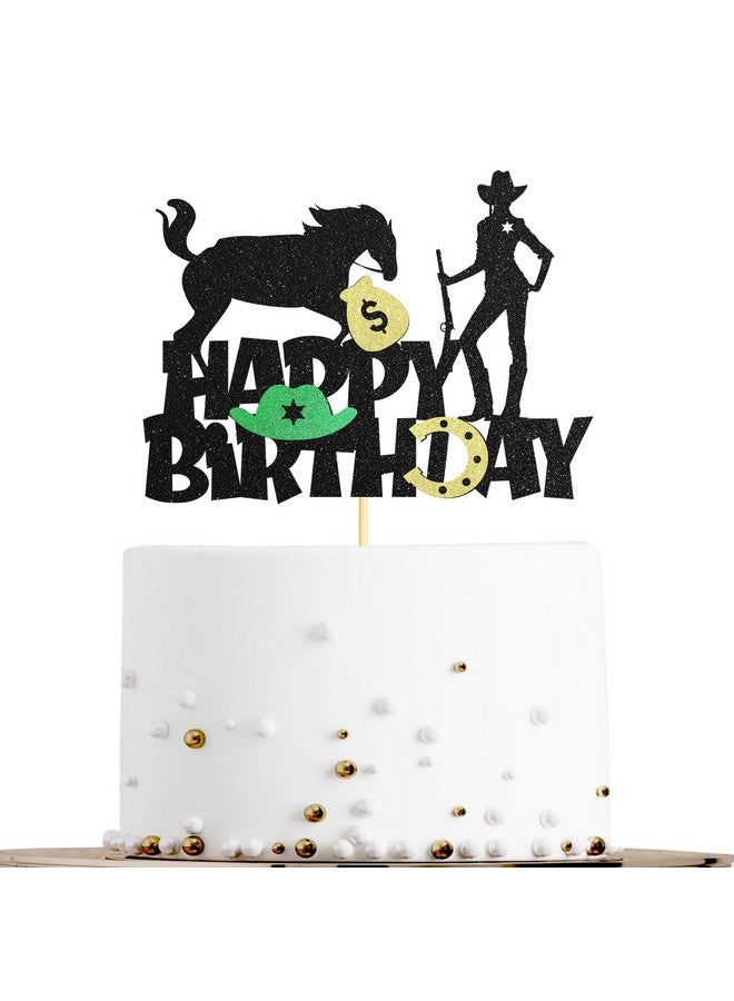 Sotpot 1PC Cowgirl Cake Toppers WWestern Cowgirl Themed Cake Decoration for Hat boot Shooting Horse Girls Women Cowgirls Happy Birthday Party Supplies Black Glitter - Image 4