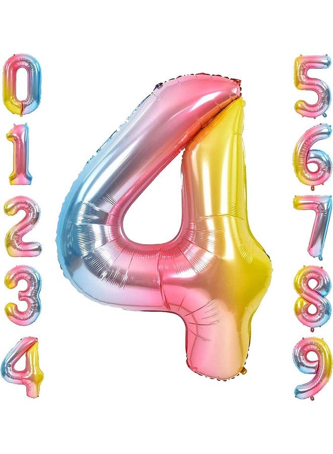 FI - FLICK IN FI - FLICK IN 1 Pc Big Size Number 4 Foil Balloon 32 Inch Large Rainbow Number Foil Balloon Gradient 0 to 9 Number Balloons for Decoration 4th Birthday Anniversary Decoration Items (Pack of 1, Rainbow)  - Image 1