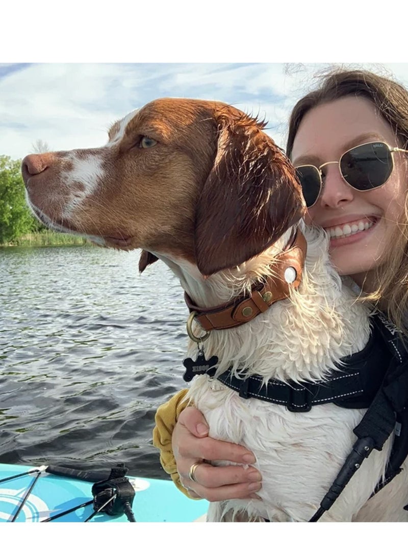 Y&D AirTag Dog Collar with Built, Premium Leather Genuine Holder Adjustable Waterproof Tracking for Medium and Large Dogs (L, Brown) - Image 4