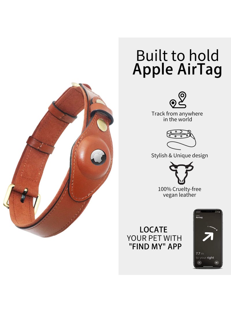 Y&D AirTag Dog Collar with Built, Premium Leather Genuine Holder Adjustable Waterproof Tracking for Medium and Large Dogs (L, Brown) - Image 2