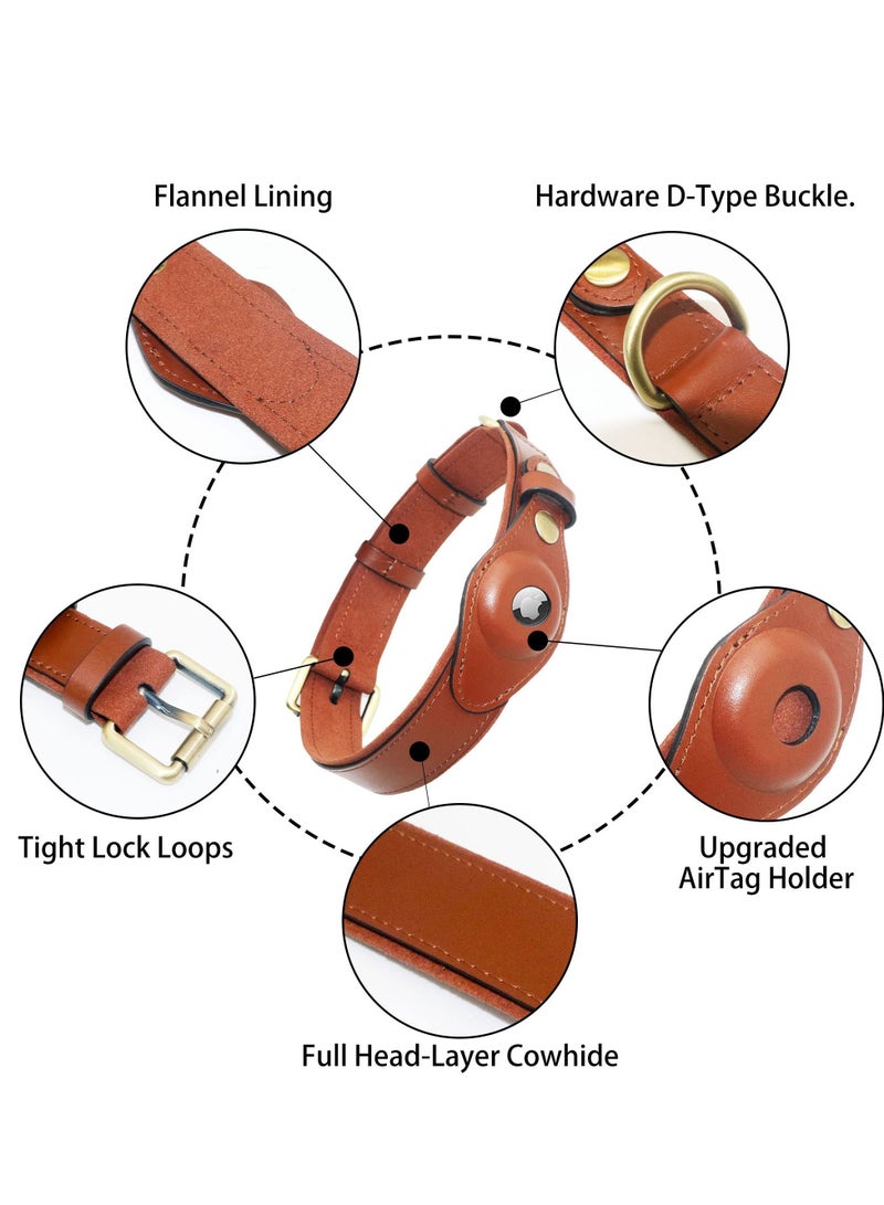 Y&D AirTag Dog Collar with Built, Premium Leather Genuine Holder Adjustable Waterproof Tracking for Medium and Large Dogs (L, Brown) - Image 3