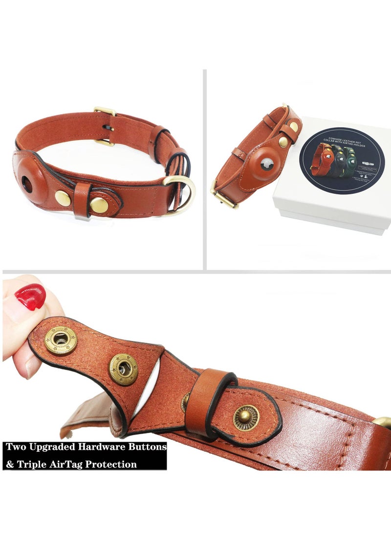Y&D AirTag Dog Collar with Built, Premium Leather Genuine Holder Adjustable Waterproof Tracking for Medium and Large Dogs (L, Brown) - Image 5