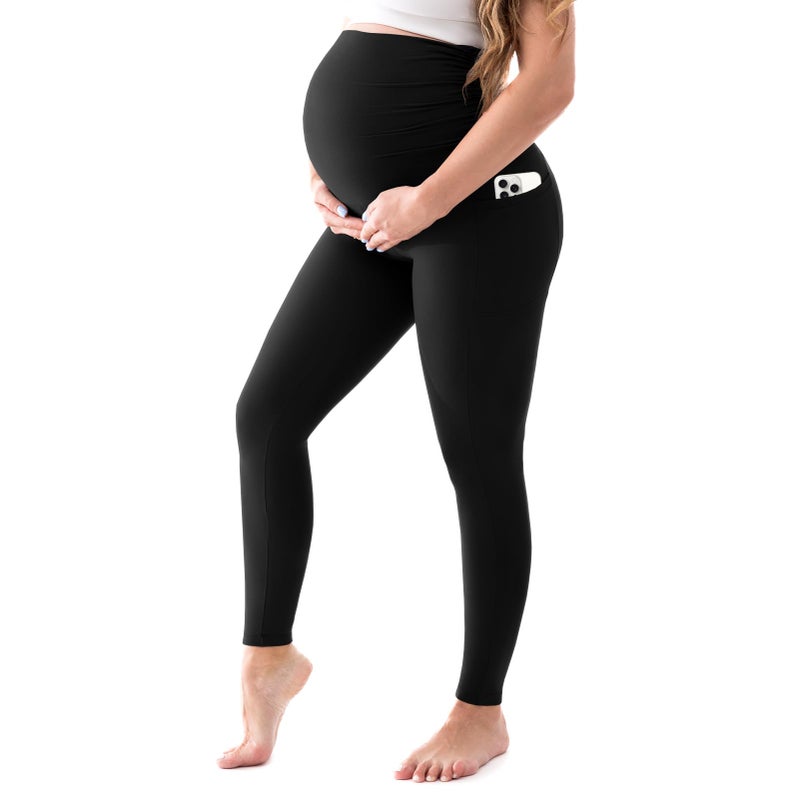 Walifrey Women's Maternity Leggings with Pockets Over The Belly,Pregnancy Yoga Pants Activewear Workout Leggings Black XL - Image 1