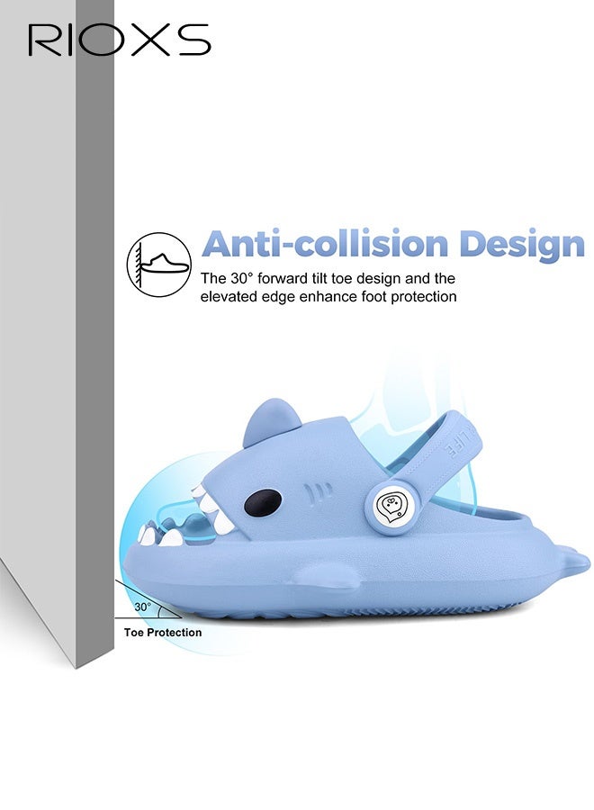 ريوكس أحذية شارك كلاود سلايدز للأطفال، صنادل مفتوحة من الأمام للأولاد والبنات، نعال حمام مريحة بوسادة سميكة ونعل سميك، صنادل استحمام سريعة الجفاف ومضادة للانزلاق للأطفال الصغار من الجنسين، نعال شاطئ وحمام سباحة ومنزلية للأطفال الصغار من البنات والأولاد - أزرق - Image 5